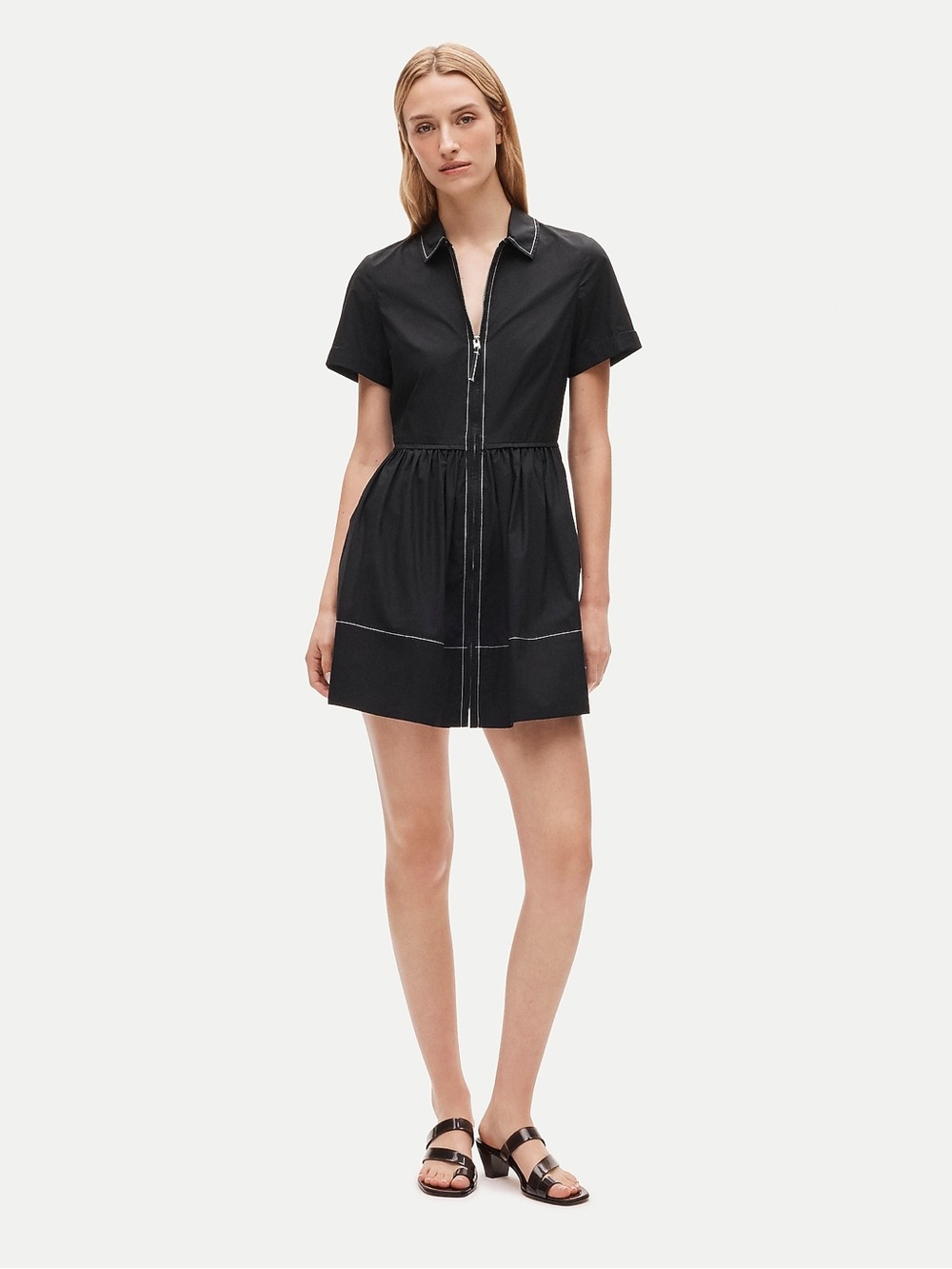 J. crew tall Mini zip-up shirt-dress in black cotton poplin size 8 T Tall NEW